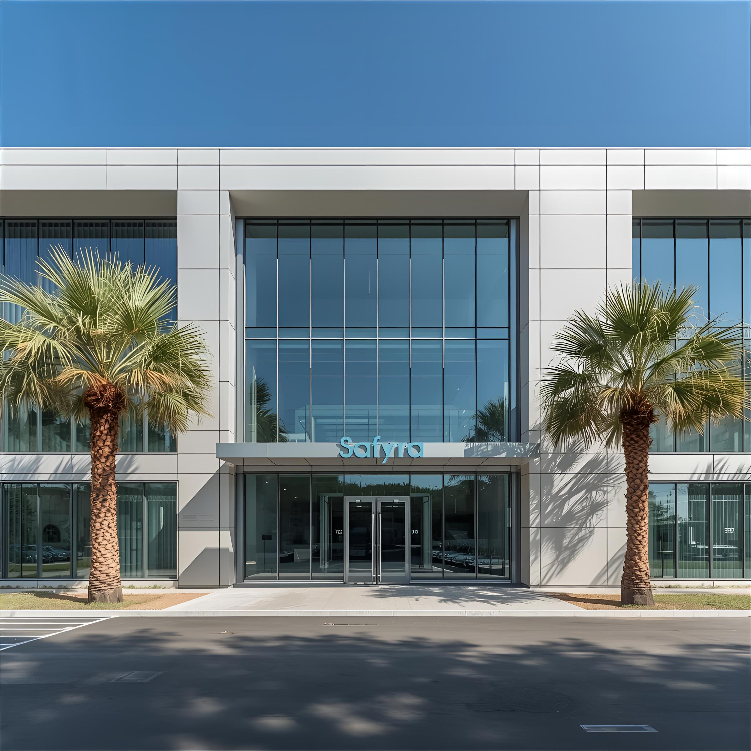 Façana moderna d'una oficina d'empresa tecnològica a un polígon industrial de Barcelona.